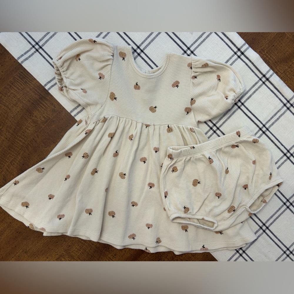 Quincy Mae Pumpkin Print Waffle Knit Dress and Bloomers Toddler Girls 2-3